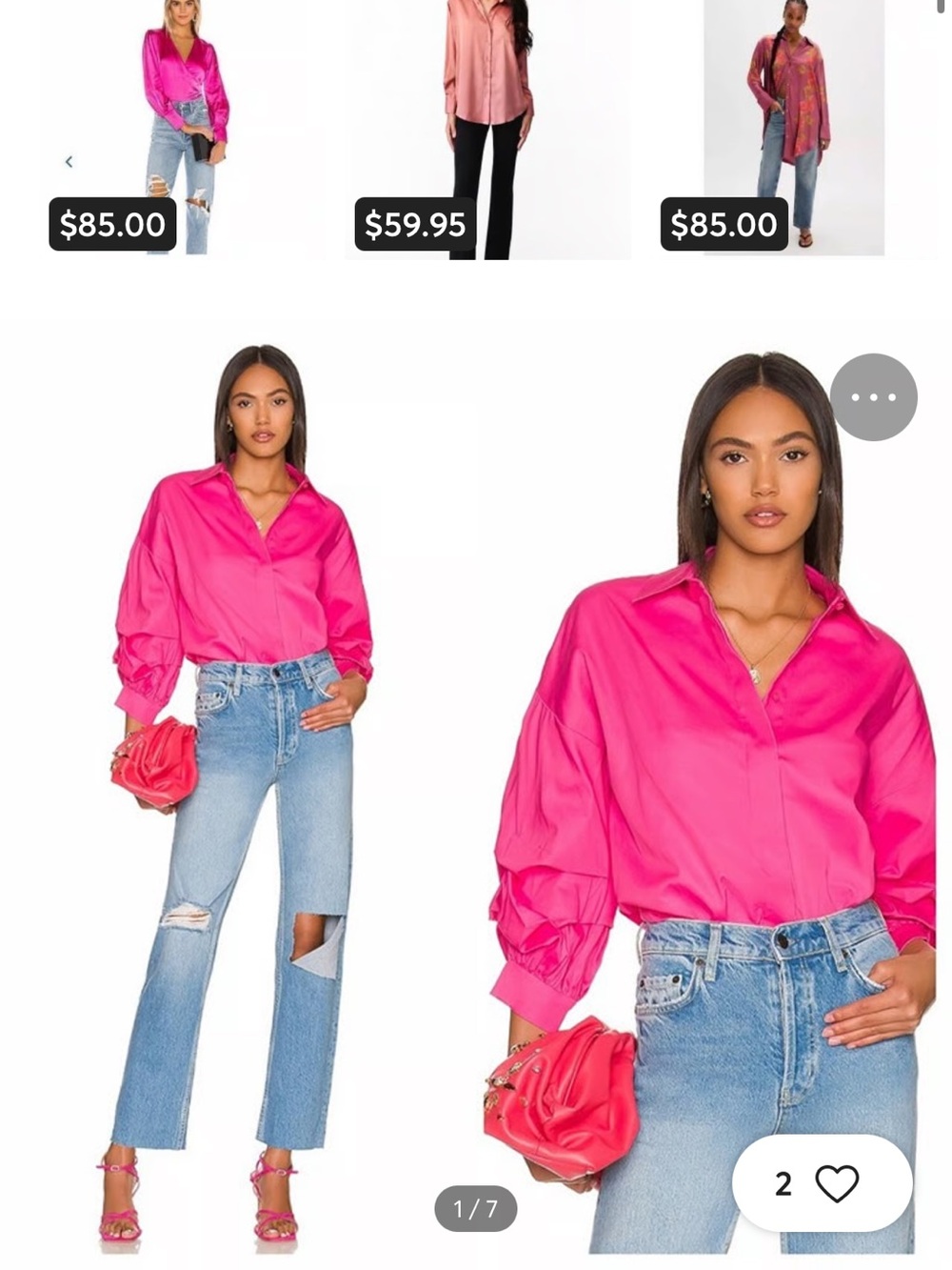 Alice + Olivia Hot Pink Satin Button-Down Blouse